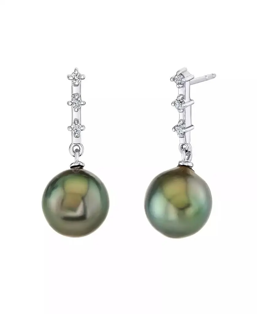 Macy's Cultured Tahitian Pearl (9mm) & Diamond (1/10 ct. t.w.) Drop Earrings in 10k White Gold