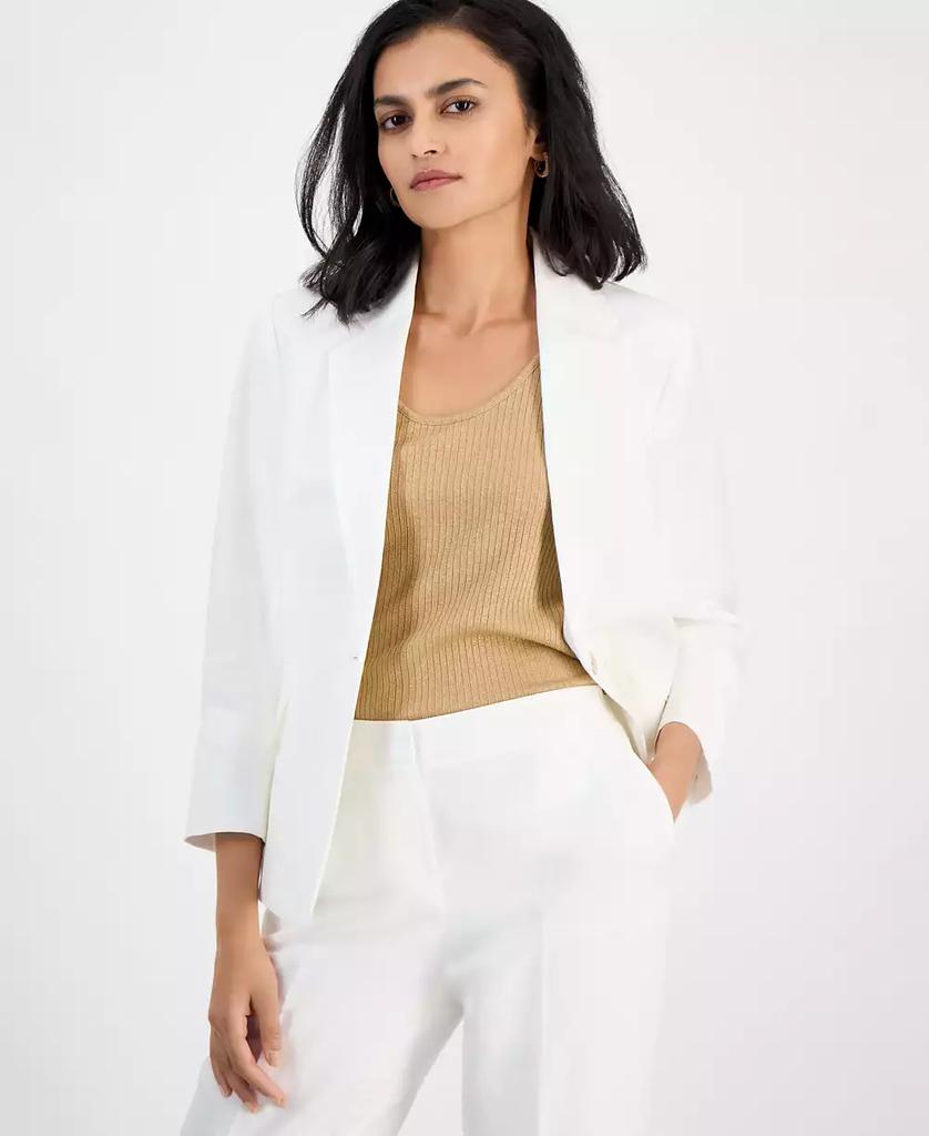 Kasper Women's Linen Blend Notched-Collar 3/4-Sleeve Jacket, Regular & Petite