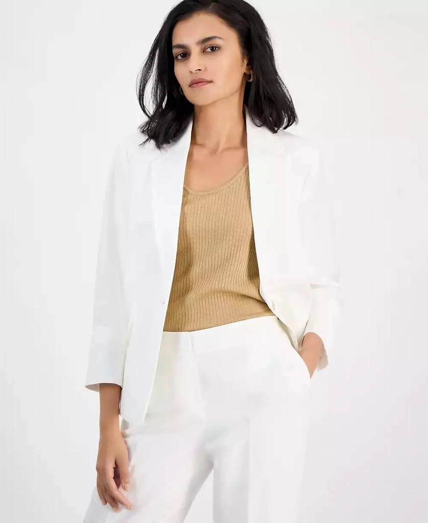 Kasper Women's Linen Blend Notched-Collar 3/4-Sleeve Jacket, Regular & Petite 2