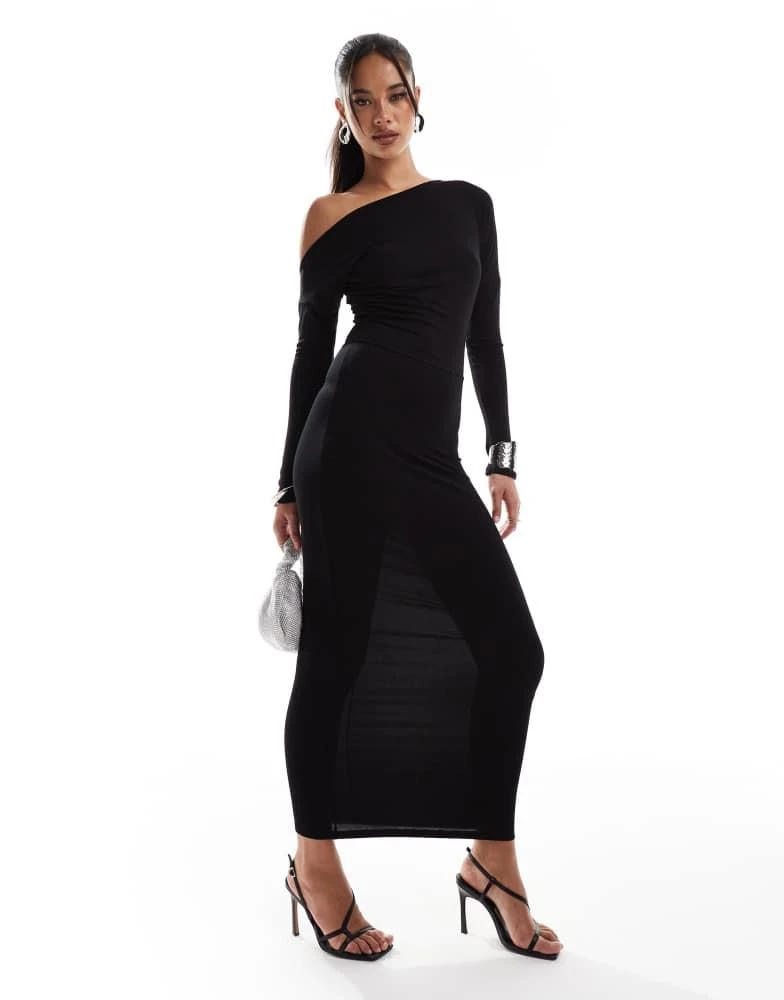 ASOS ASOS DESIGN slouchy off shoulder open back midi dress in black 1