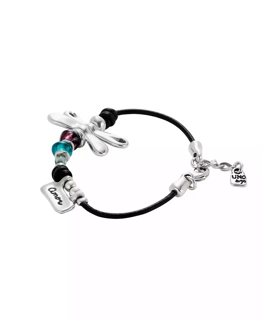 UNOde50 Leather Bracelet featuring a Dragonfly Plated in Sterling Silver and Multicolored Crystals 2