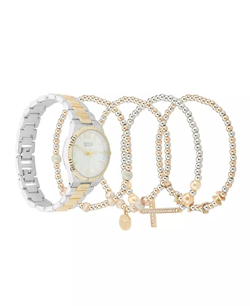 American Exchange Women
s Shiny Two-Tone Metal Alloy Analog Watch 33mm with Stackable Bracelets Gift Set 2