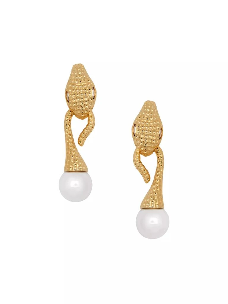 Oscar de la Renta 14K-Gold-Plated & Imitation Pearl Snake Drop Earrings 1