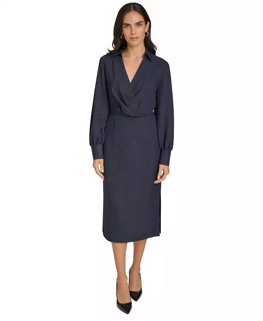 Calvin Klein Women's Faux-Wrap Long-Sleeve Sheath Dress 1