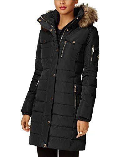Michael Kors Michael Kors Faux Fur Trim Down Puffer Coat-Black 1