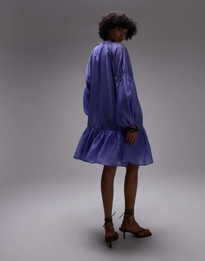& Other Stories & Other Stories semi sheer mini dress with volume sleeves in blue 3