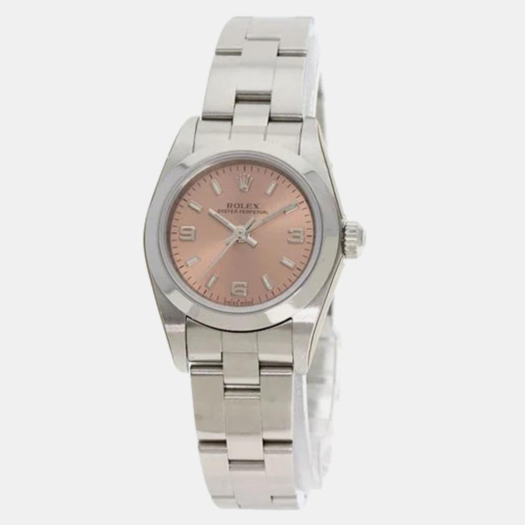 Rolex Rolex Pink Stainless Steel Oyster Perpetual 76080 Quartz Women's Wristwatch 24 mm
