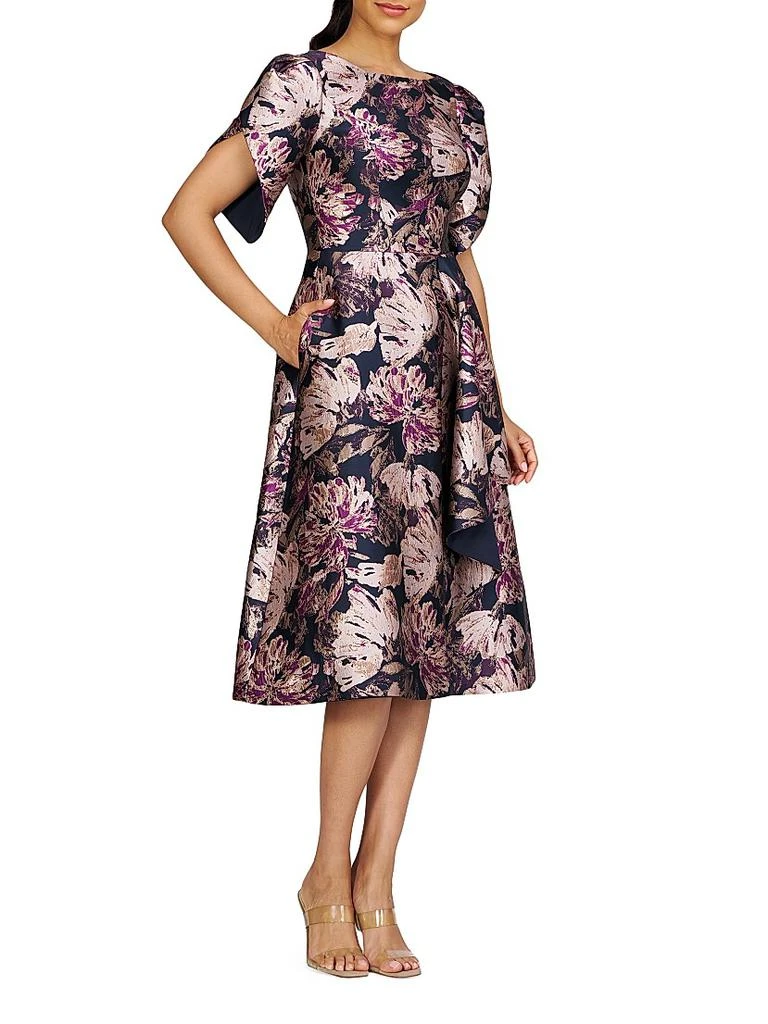 knee length dresses for ladies Natasha Fuchsia Pink Floral Angel Sleeve Wrap Midi Dress