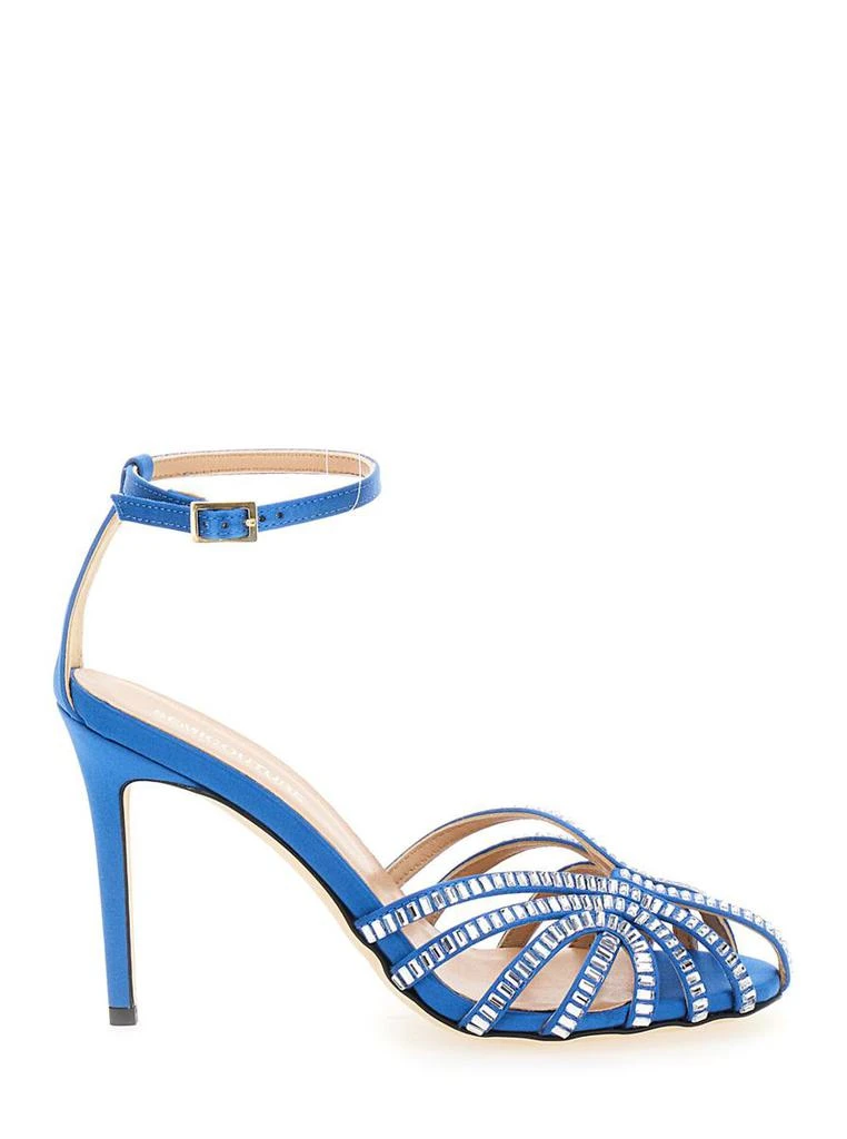 SEMICOUTURE Light Blue Sandals With Baguette Rhinestones In Satin Woman 1