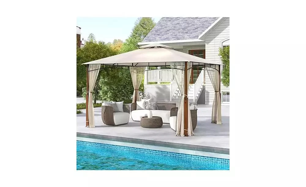 Mecale 12 x 10 Feet Outdoor Patio Gazebo with Netting and 2-Tier Canopy Roof 3