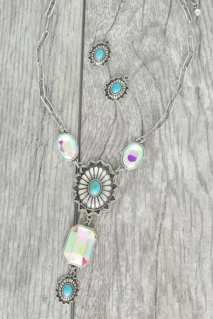 TRUEDAMES Western Cross Gemstone Turquoise Necklace Set