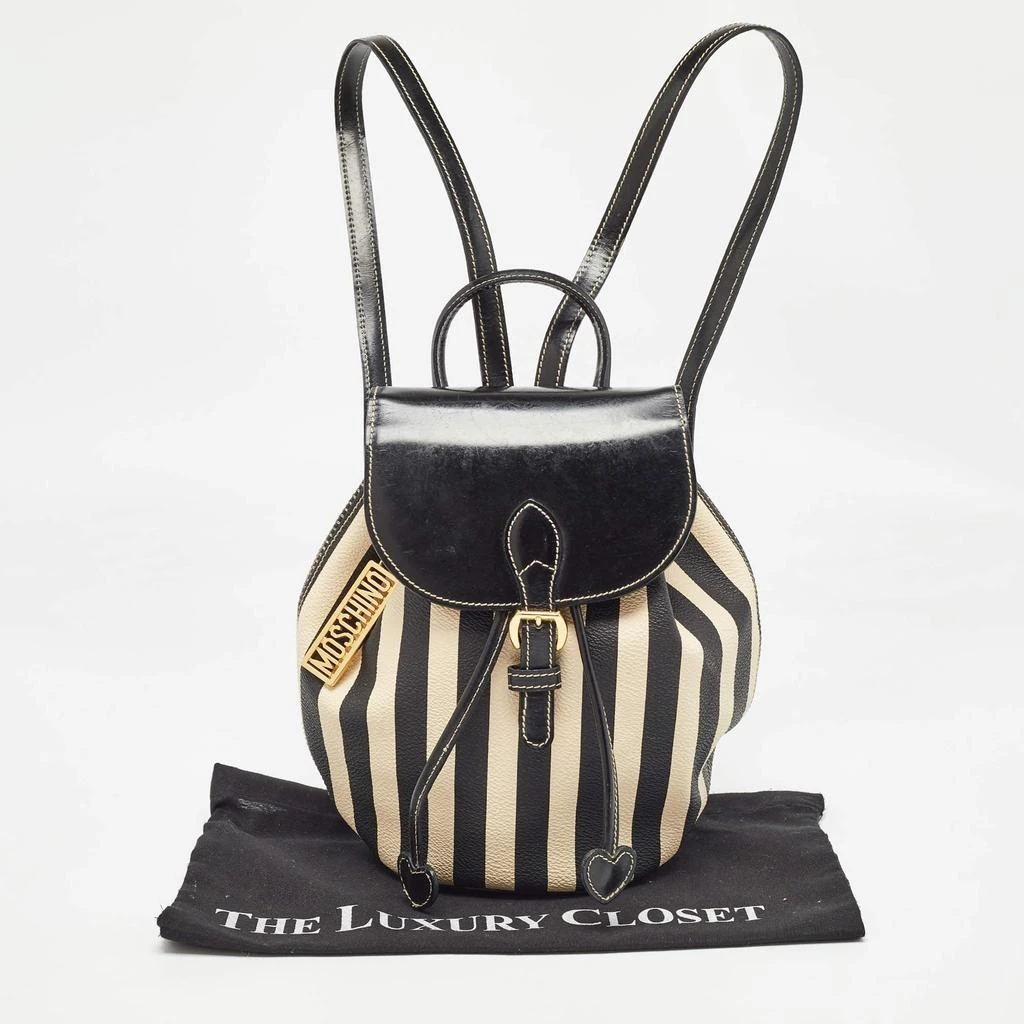 Moschino Moschino Black/Cream Coated Canvas Striped Mini Drawstring Backpack 16