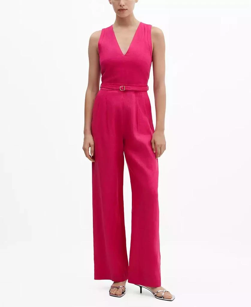 Mango Women's Belt Linen Jumpsuit 1