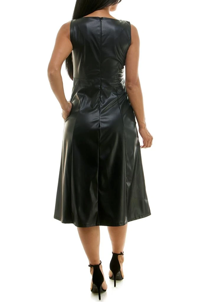 Nina Leonard Scoop Neck A-Line Faux Leather Dress 2