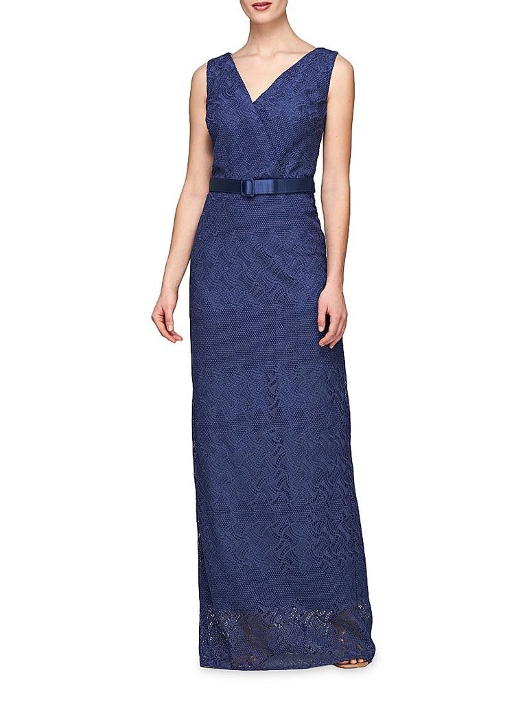 Kay Unger Hendrix Belted Lace Column Gown 3