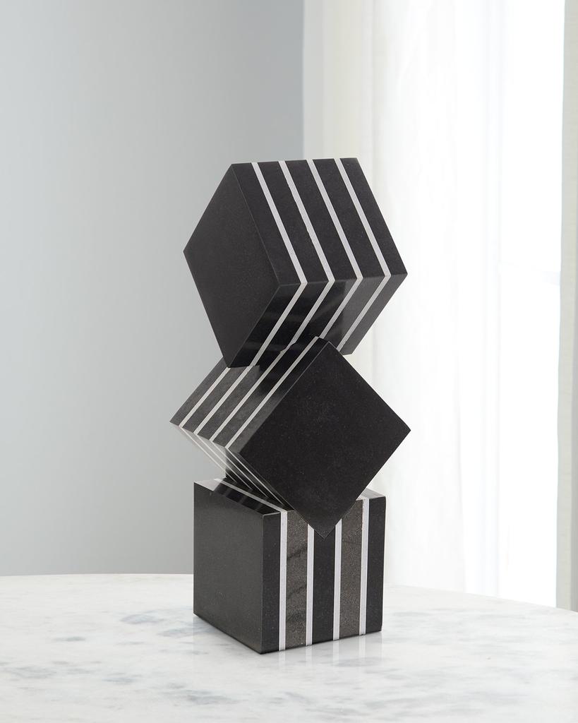 John Richard Cubed Black Marble Sculpture