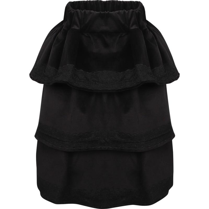 Loud Apparel Lace detailing tiered midi skirt in black