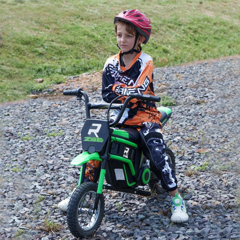BreeBe Aosom Electric Dirt Bike with Twist Grip Throttle, 24V 350W Off-Road Electric Motorcycle, Up to 15 MPH with Brake, Music Horn, Rear Suspension for Ages 13+ Years, Green