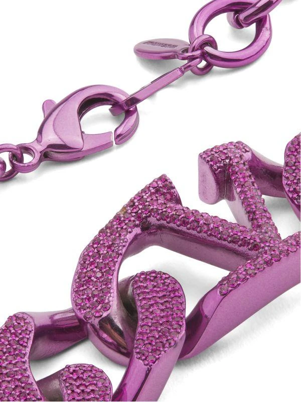 Valentino Crystal & Pink-Finished Brass Chain Choker Necklace 3