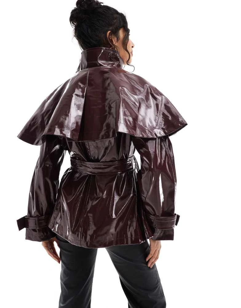 ASOS ASOS DESIGN vinyl cape jacket in burgundy 4
