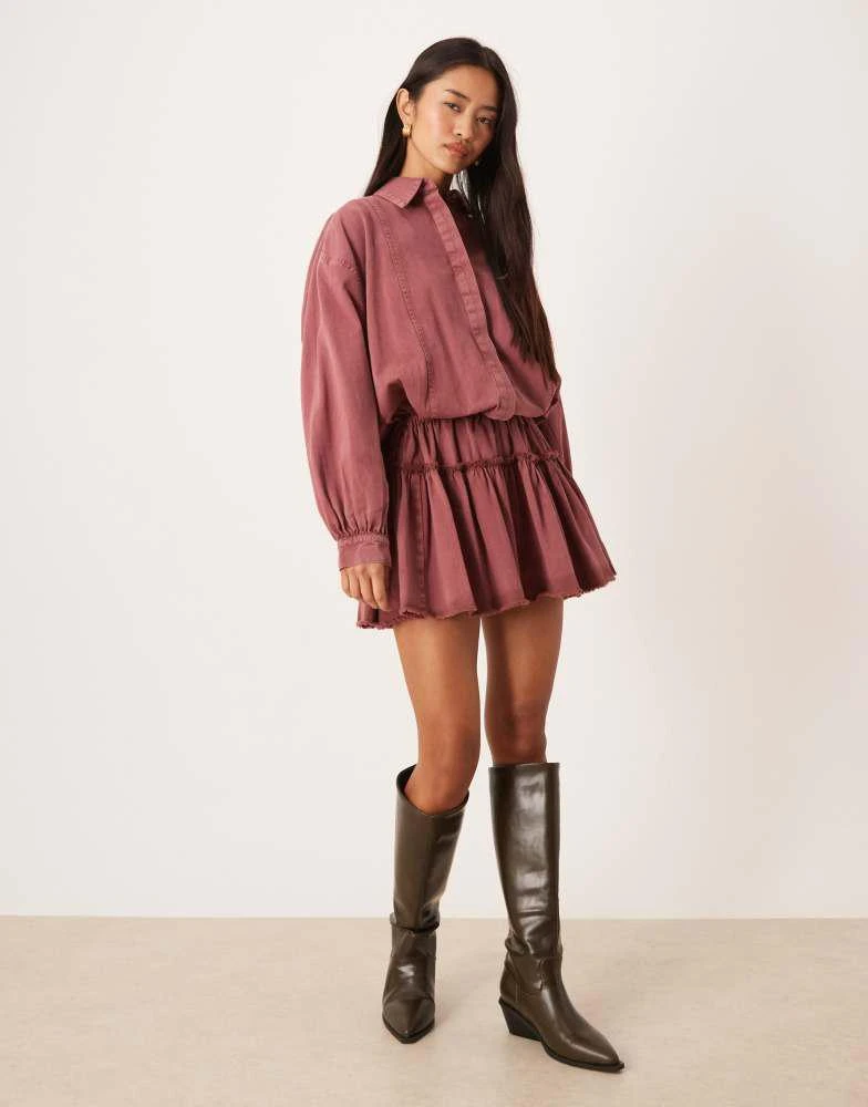 ASOS ASOS DESIGN long sleeve blouson tie waist mini shirt dress in burgundy - Shirts - Free Shipping - BeyondStyle ASOS ASOS DESIGN long sleeve blouson tie waist mini shirt dress in burgundy - Shirts - Free Shipping - BeyondStyle