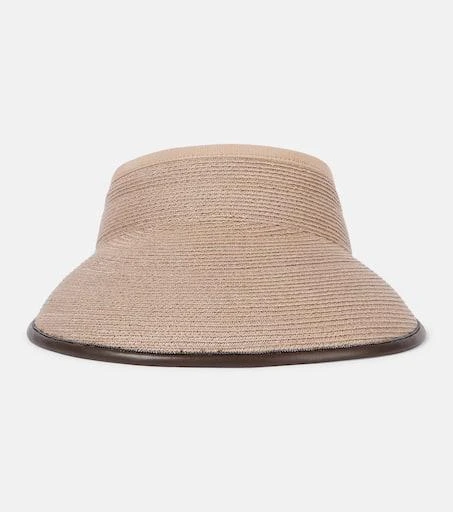 Brunello Cucinelli Leather-trimmed raffia visor 1