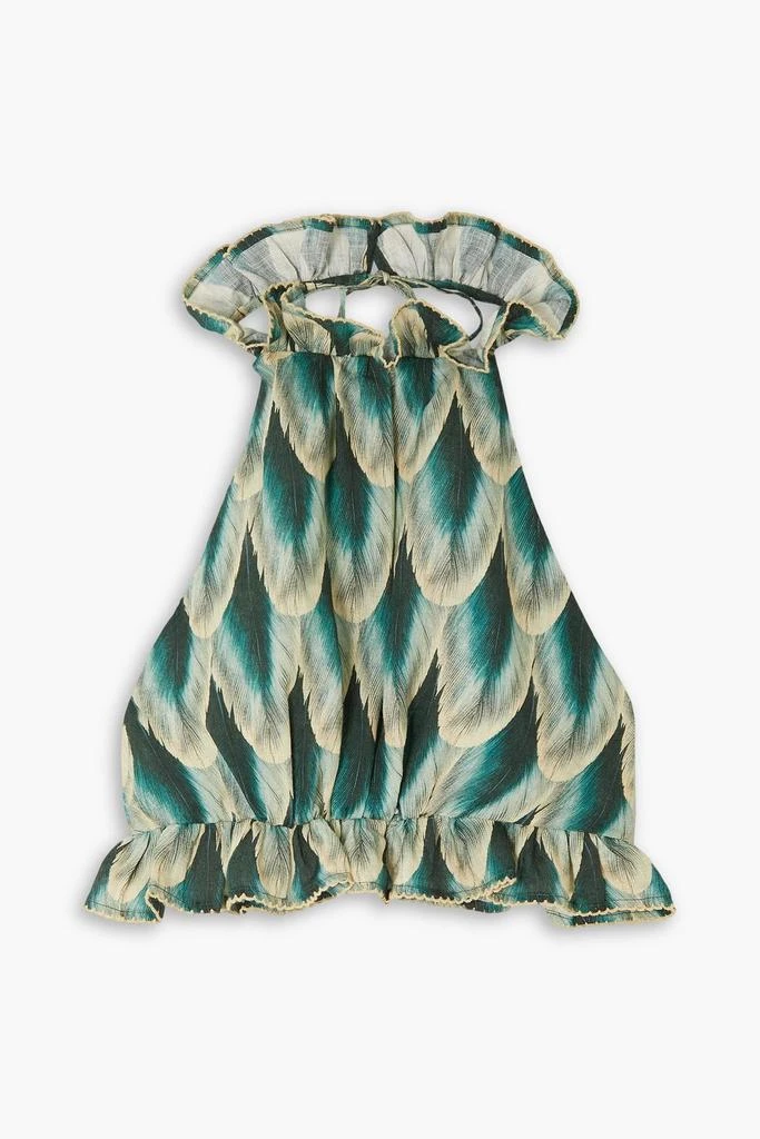 Agua by Agua Bendita Nardo Pluma ruffled printed linen halterneck top 1
