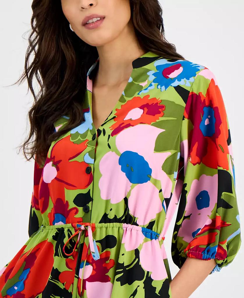 Sandra Darren Women's Floral-Print Split-Neck Midi Dress