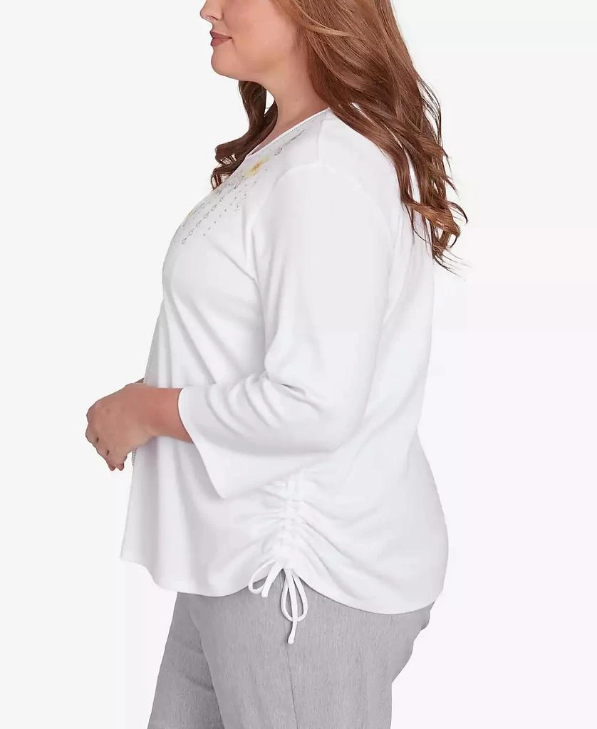 Alfred Dunner Plus Size Dress Code Linear Knit Floral Embroidered Crew Neck Top 4