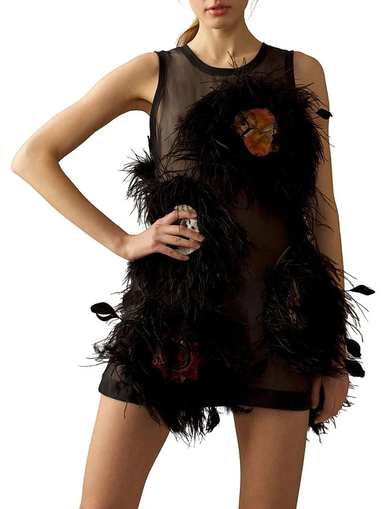 Cynthia Rowley Feather-Embellished Organza Minidress 5