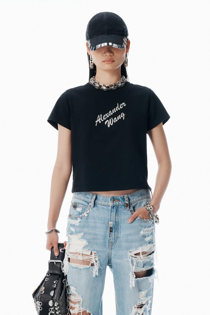 Alexander Wang Black Crystal Hotfix & Cotton Logo Tee