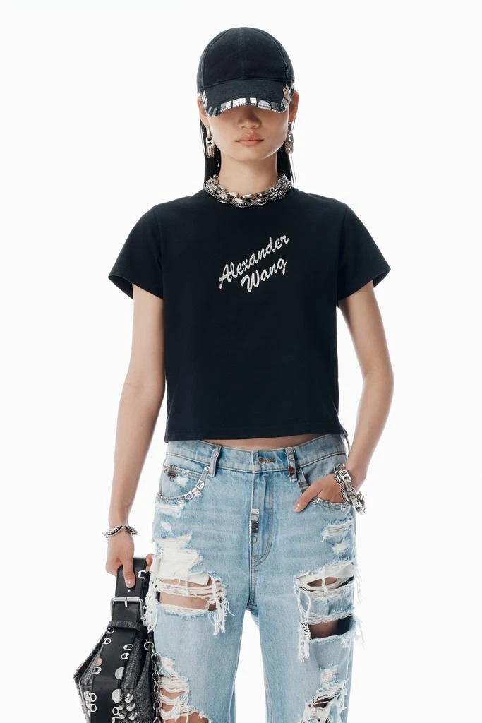 Alexander Wang Black Crystal Hotfix & Cotton Logo Tee 1