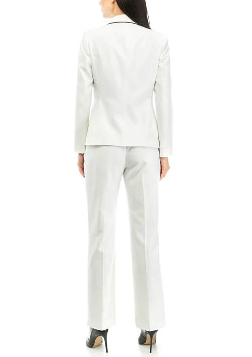 Le Suit Suit Womens Two Button Jacket With Contrast Piping And Kate Pant Set 2