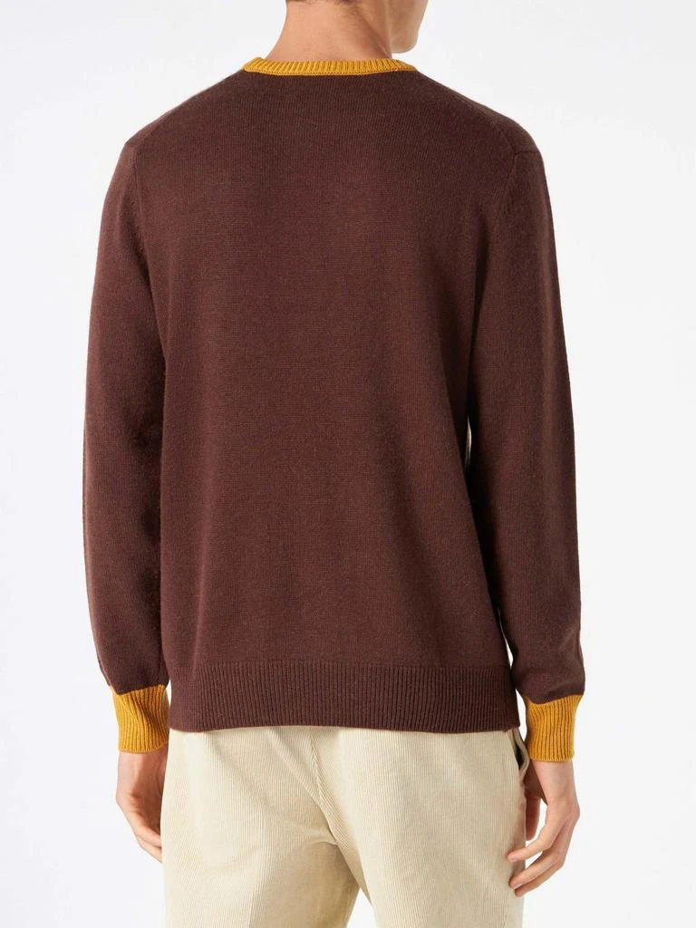 Mc2 Saint Barth Man Brown Sweater With Faccio Cose, Vedo Gente Embroidery 2