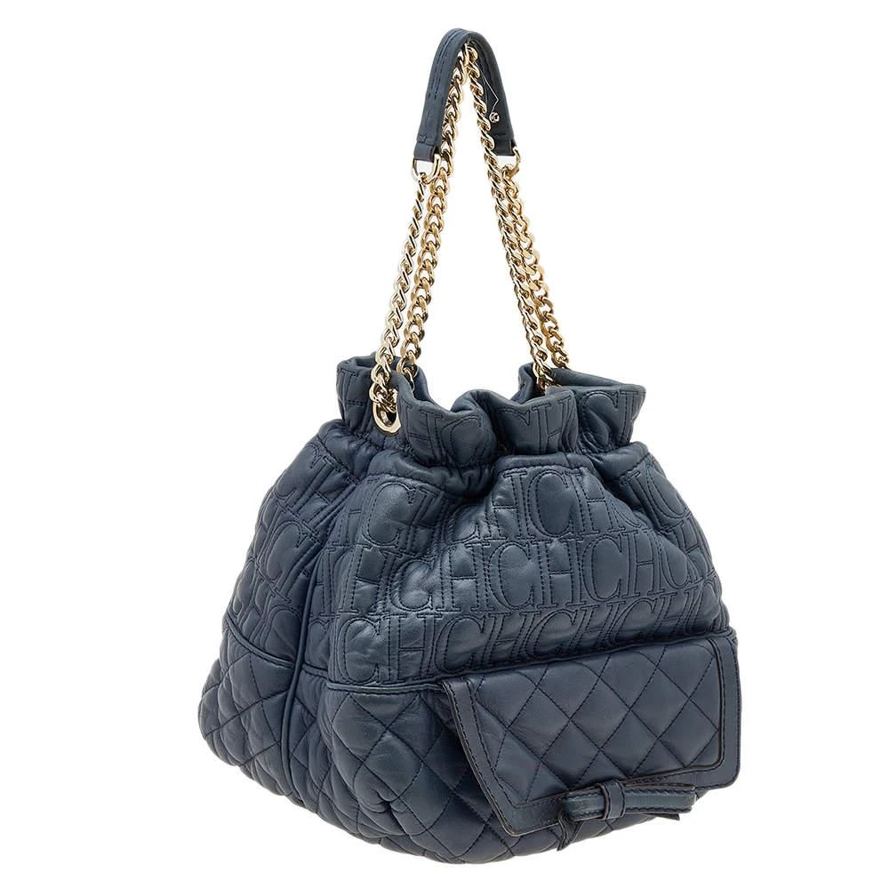Carolina Herrera Carolina Herrera Blue Quilted Leather Bucket Bag 3