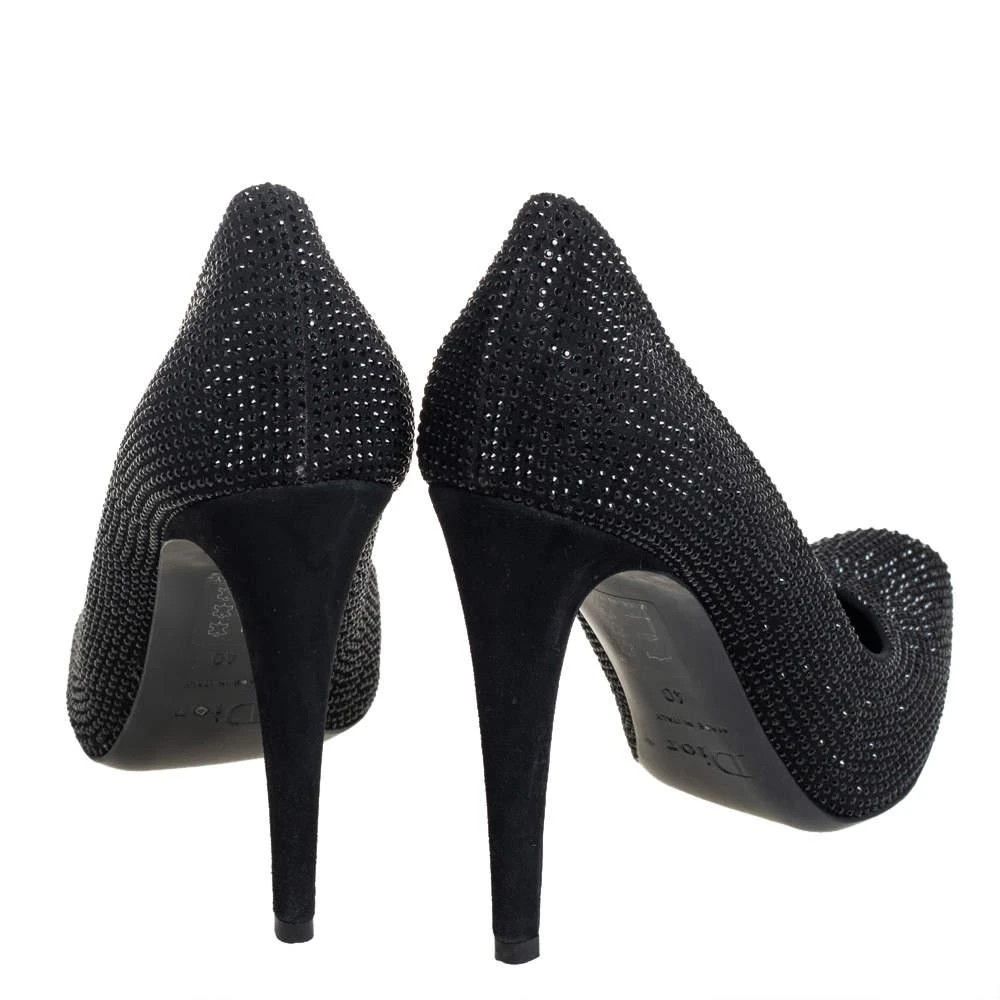 Dior Dior Black Crystal Embellished Suede Square Toe Pumps Size 40 5