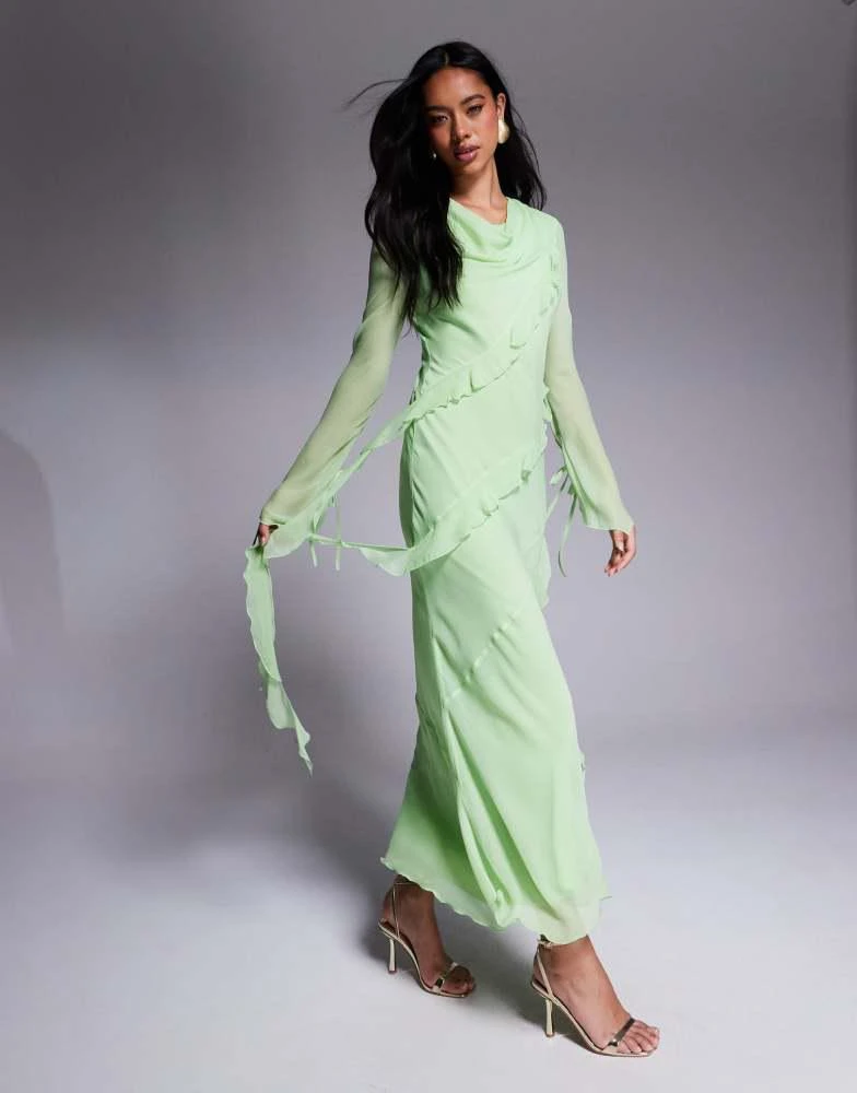 Daska Daska chiffon ruffle maxi dress in pistachio 4