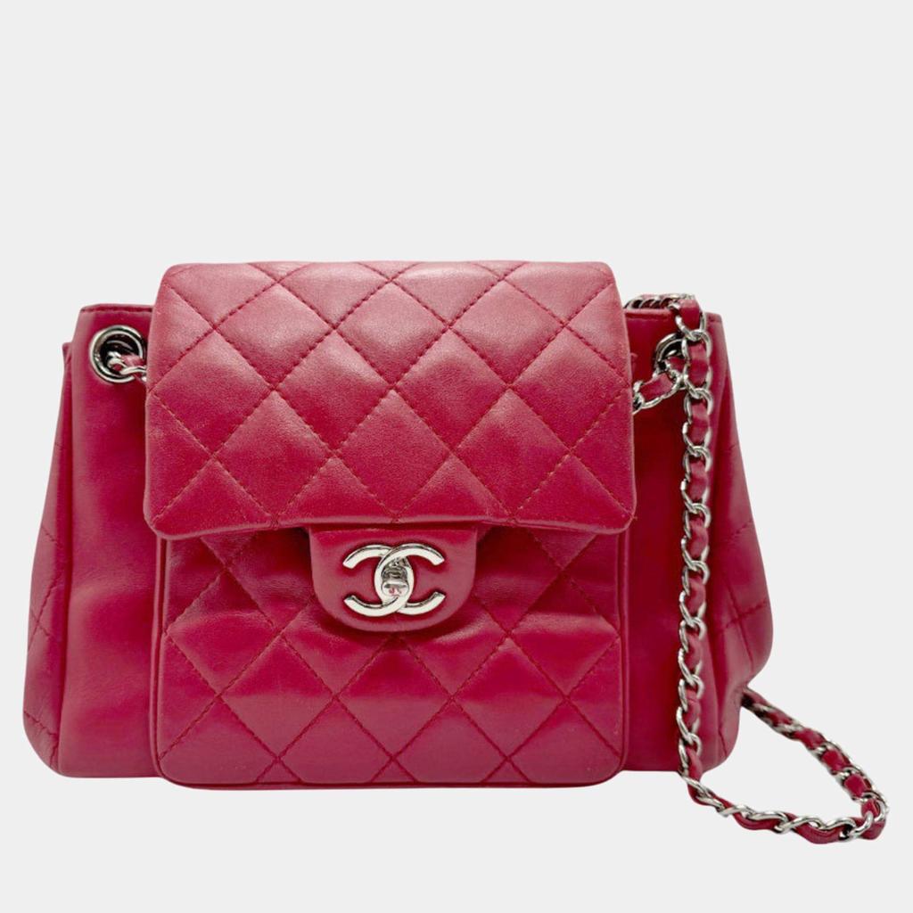 Chanel Chanel Red Silver Lambskin Shoulder Bag