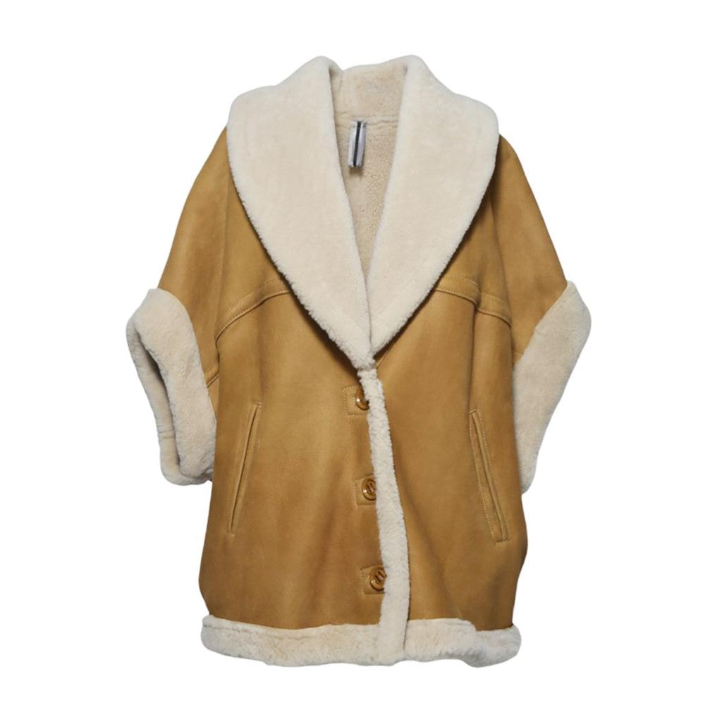 D-FOUR Camel Suede Shearling Jacket With Sheepskin Lining