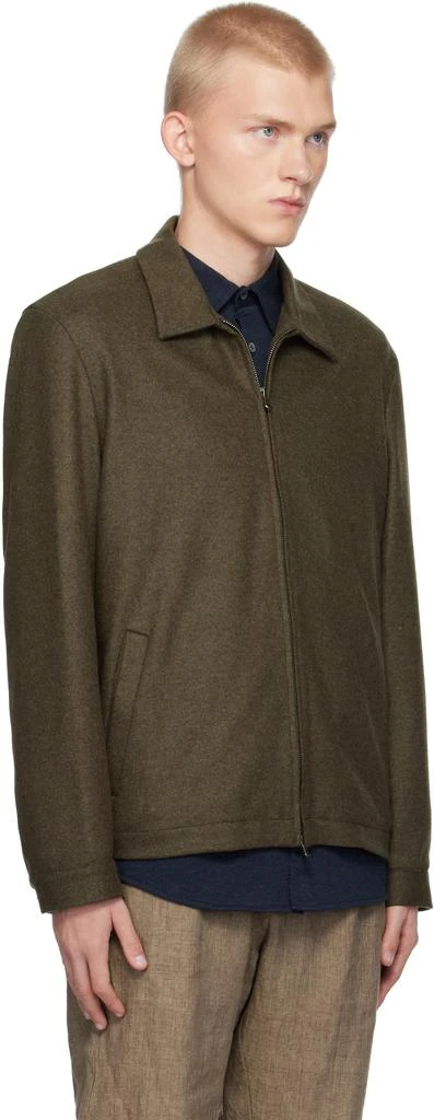 Sunspel Khaki Boiled Wool Zip Jacket 2