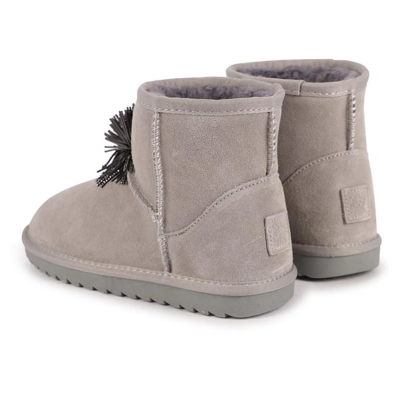 COLORS OF CALIFORNIA Shiny pom pom detailing leather boots in grey 2