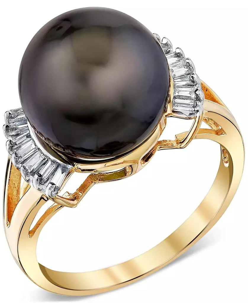 Macy's Cultured Tahitian Pearl (11mm) & Diamond (1/5 ct. t.w.) Ring in 14k Gold 1