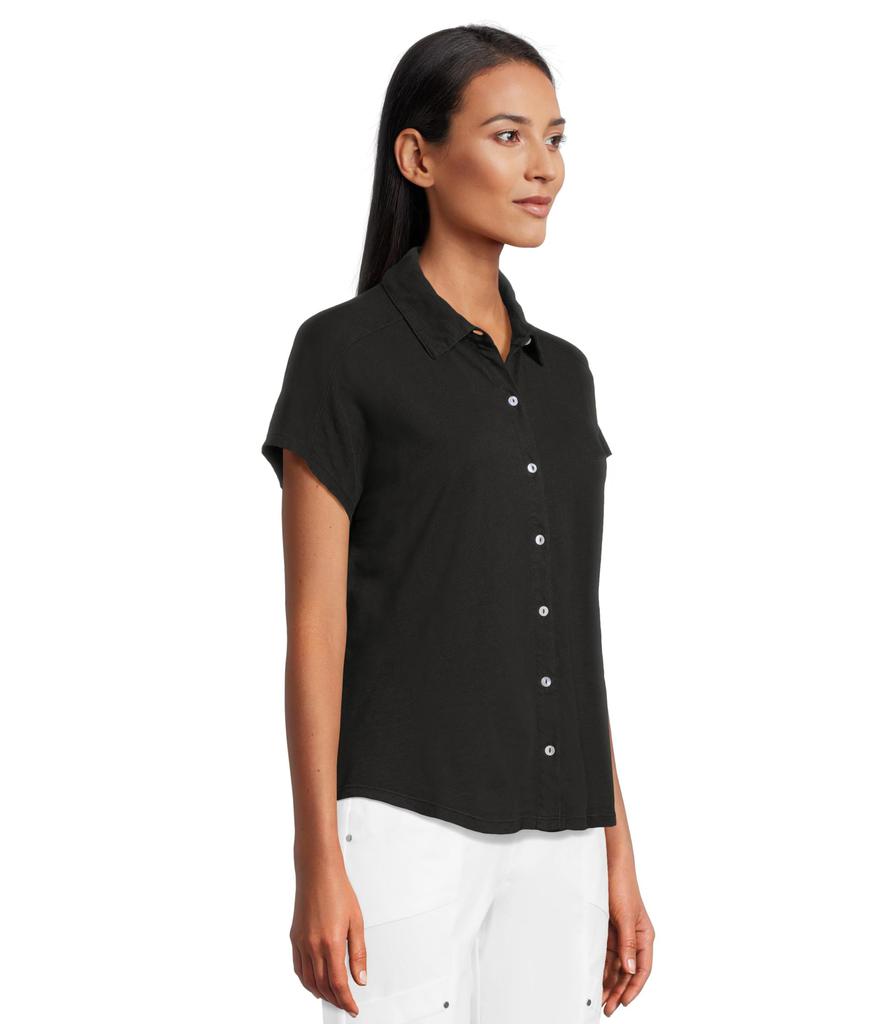 Elliott Lauren Enzyme Wash Jersey - Short Sleeve Button Front Tee with Collar