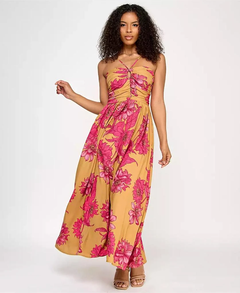 KATIA RAE Juniors' Satin Printed Halter Maxi Dress 1