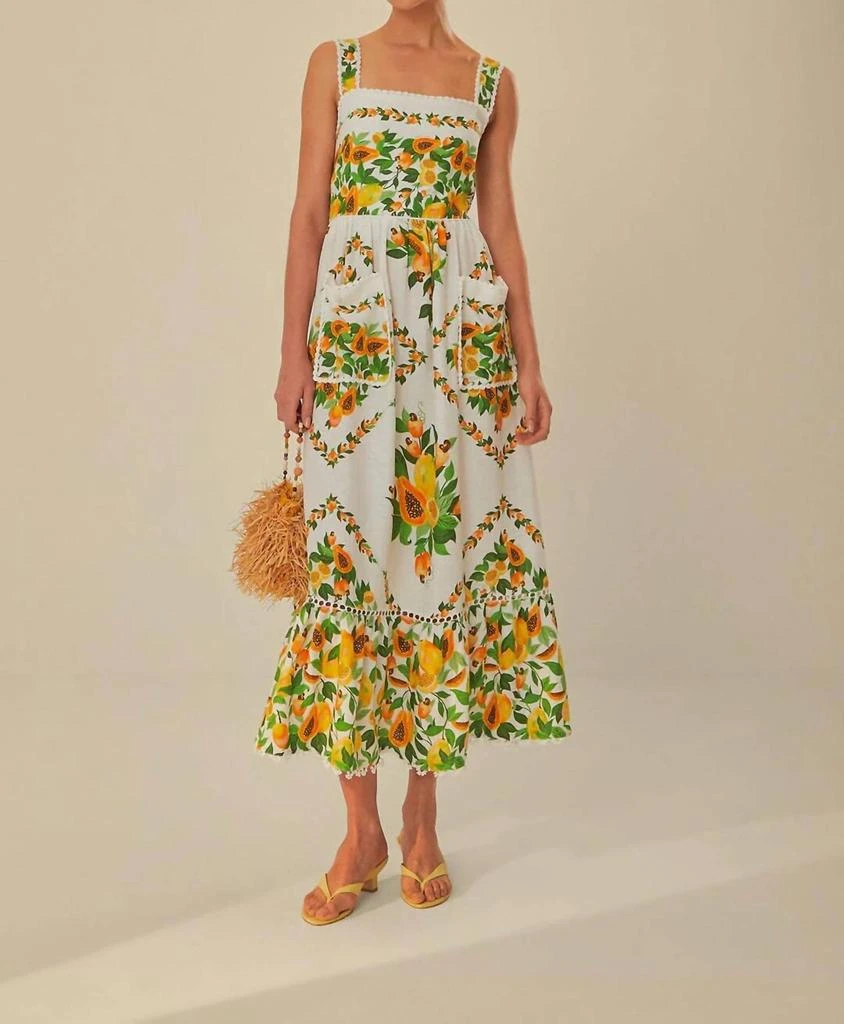 Farm Rio Off-White Papaya Salad Scarf Lenzing Ecovero Euroflax Maxi Dress In Off White 1