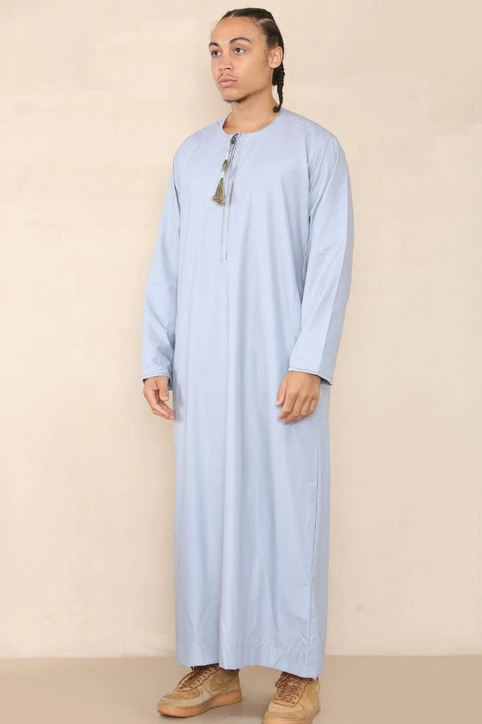 Arabic Thobes Mens Blue Thobe Jubba Saudi Islamic Arab Eid Emirati Kaftan Jubbah Tassel Robe 2