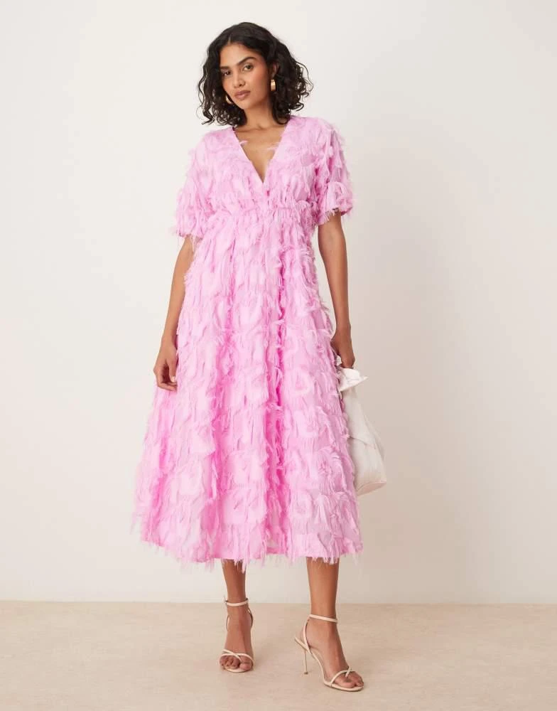 YAS YAS textured v neck midi dress in pastel lavendar 1
