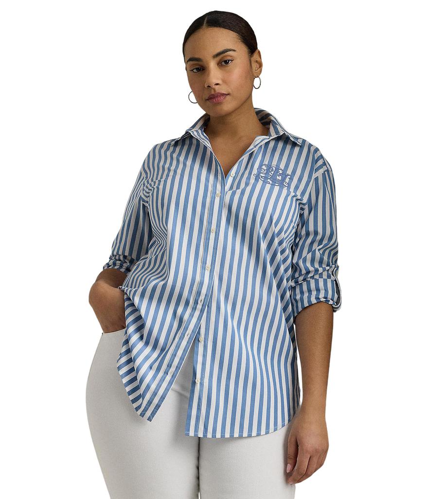LAUREN Ralph Lauren Plus-Size Oversize Striped Cotton Broadcloth Shirt