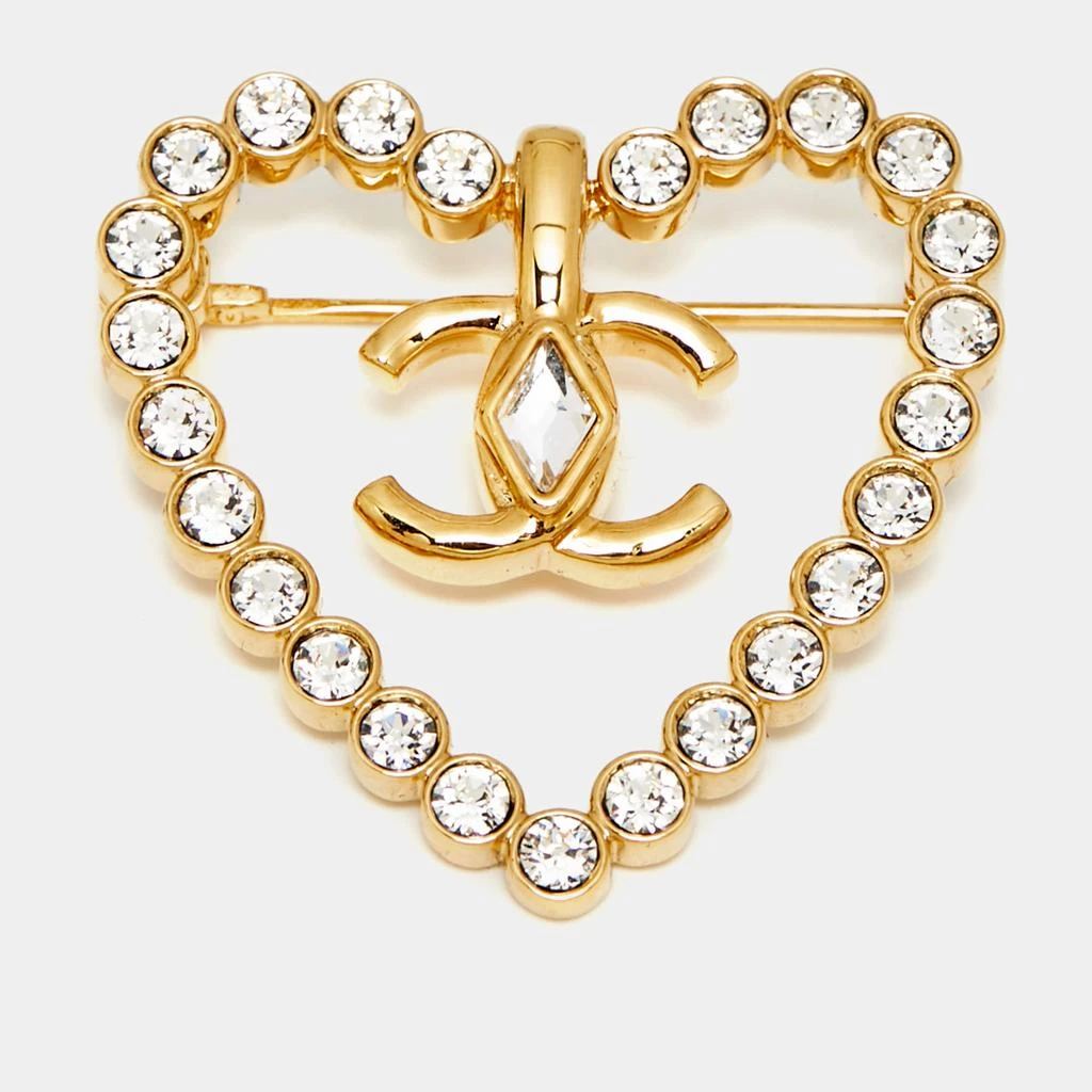 Chanel Chanel CC Heart Crystals Gold Tone Brooch