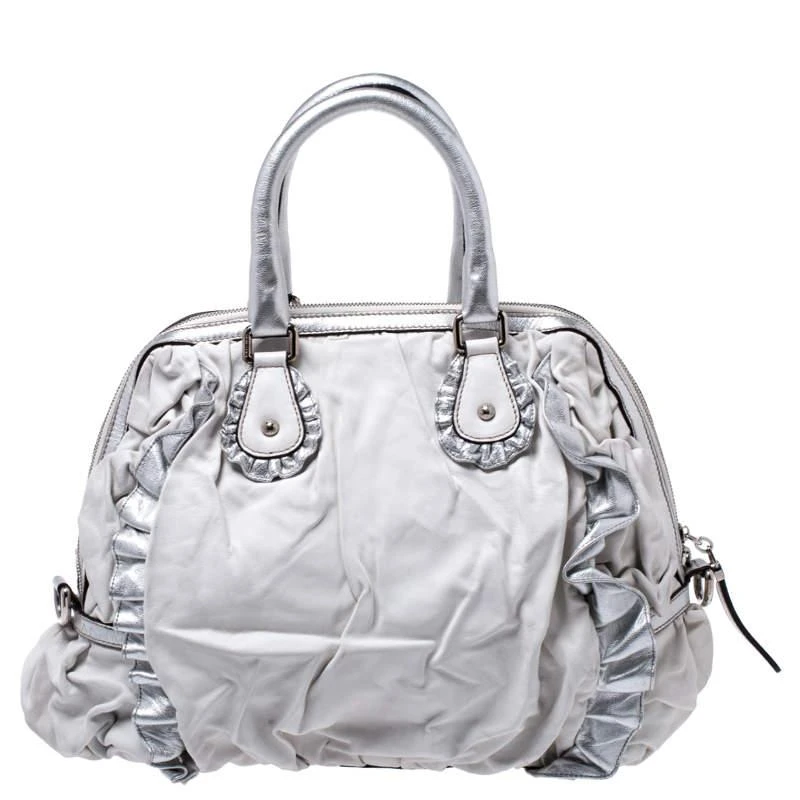 Dolce & Gabbana Dolce & Gabbana Silver Leather Miss Rouche Distressed Satchel 4